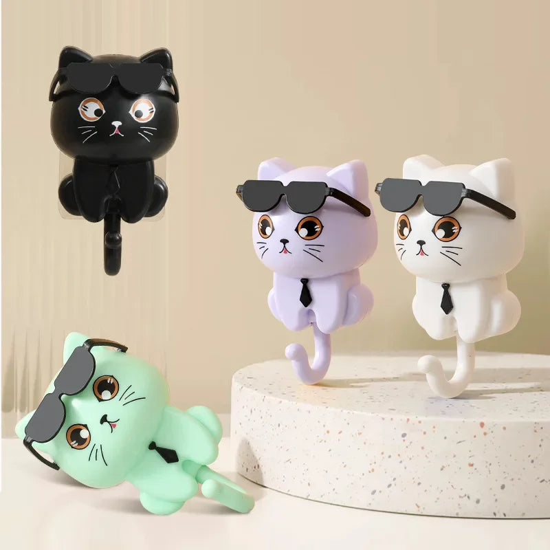 1Pcs Kitten Hooks Cartoon Cats Gravities Induction Decorative Hooks Storage Racks for Keys Umbrellas Towels Adhesive Hooks